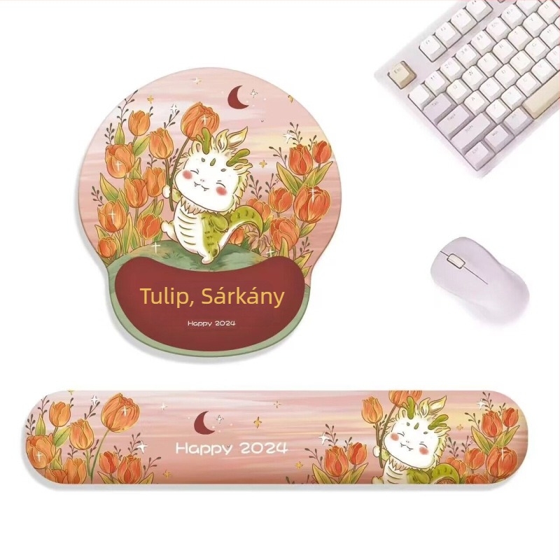 Kis gumírozott egérpad csuklótámasz - egyoldalas, hőátviteles nyomtatás, japán minimalista stílus