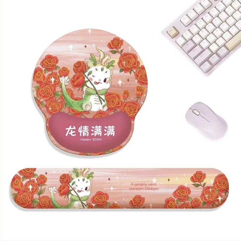 Kis gumírozott egérpad csuklótámasz - egyoldalas, hőátviteles nyomtatás, japán minimalista stílus