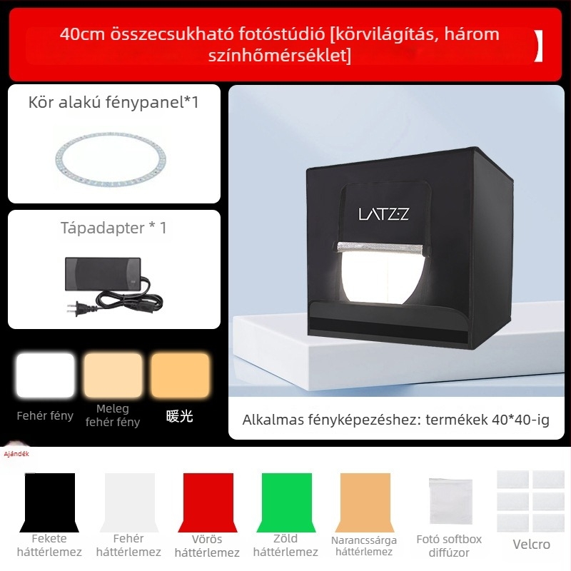 Stúdió LED összecsukható fénydoboz fotózáshoz, Oxford vászon kivitel, LATZZ, súly 5,4 kg