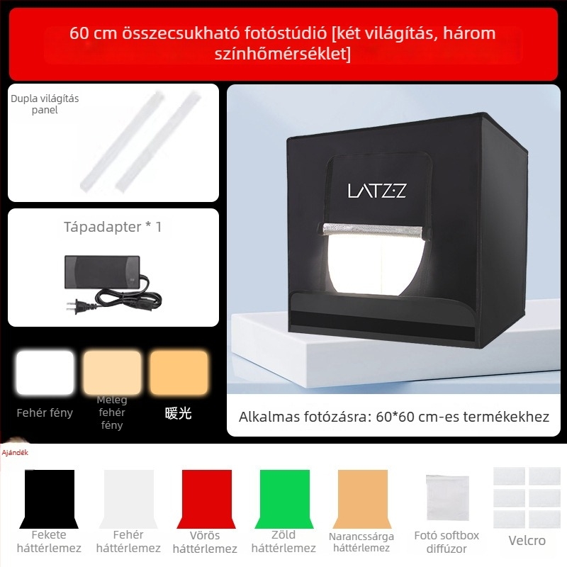 Stúdió LED összecsukható fénydoboz fotózáshoz, Oxford vászon kivitel, LATZZ, súly 5,4 kg