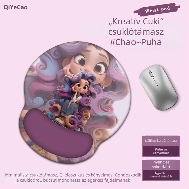 Csukló alátámasztó egérpad, kis méret, tej selyem + szilikon, egyoldalas, egyedi képek
