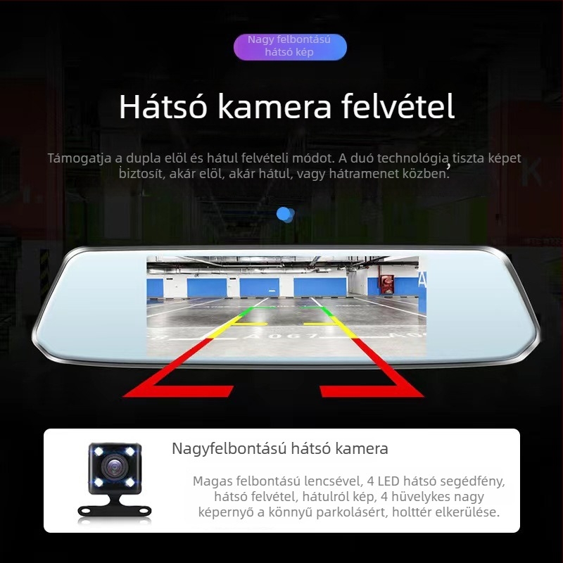 Autós dash cam elő- és hátsó duál kamerával, 1080p, 120° látószög, visszafelé kép funkció, ciklikus felvétel