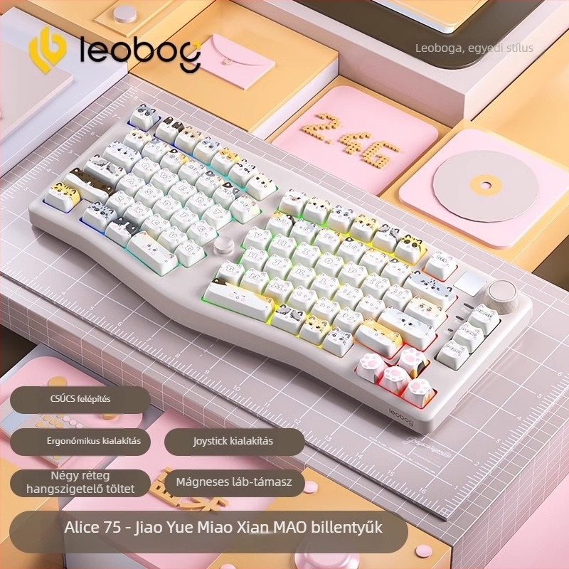 Alice mechanikus billentyűzet, hot-swappable, RGB háttérvilágítás, 83 billentyű, három módú csatlakozás