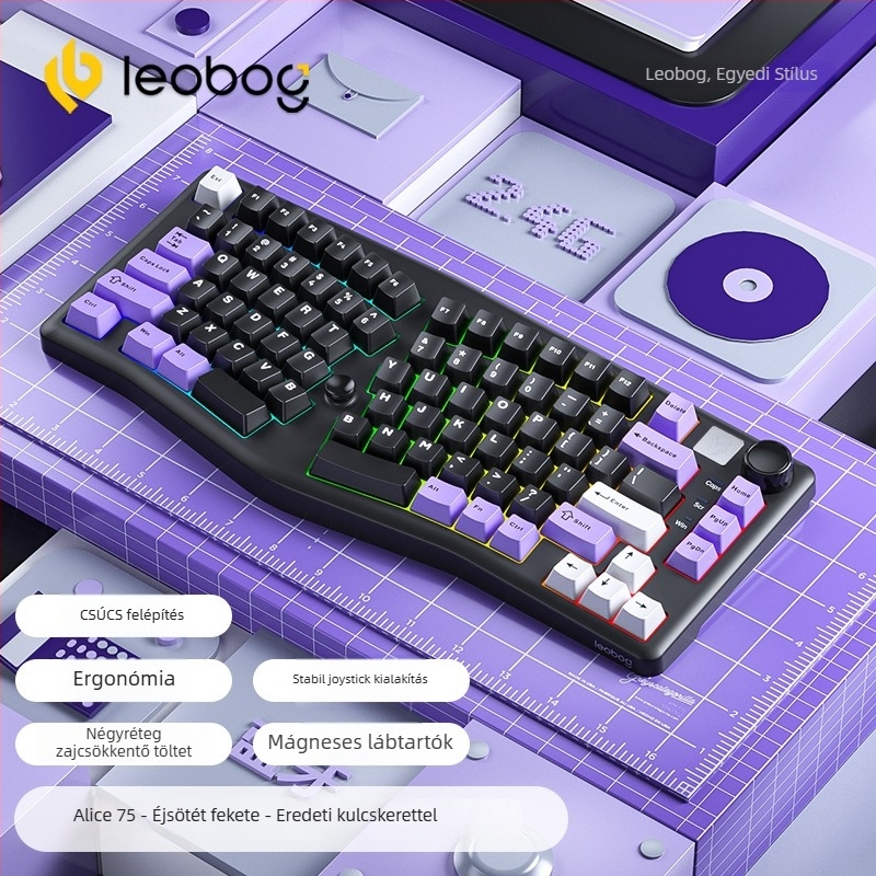 Alice mechanikus billentyűzet, hot-swappable, RGB háttérvilágítás, 83 billentyű, három módú csatlakozás