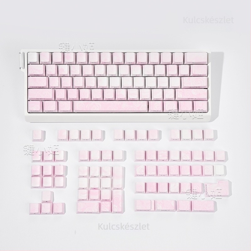 Rose Coast billentyűsapkák, oldalról gravírozott, átlátszó PBT, ötoldalas dye-sublimáció, játékhoz testreszabható 130 billentyűs készlet, RGB háttérvilágítás