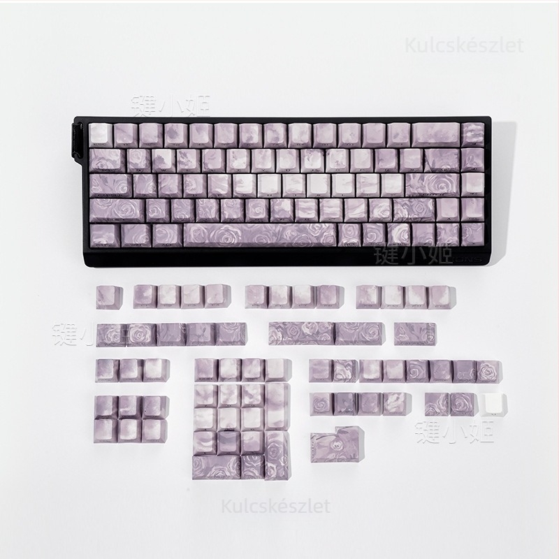 Rose Coast billentyűsapkák, oldalról gravírozott, átlátszó PBT, ötoldalas dye-sublimáció, játékhoz testreszabható 130 billentyűs készlet, RGB háttérvilágítás