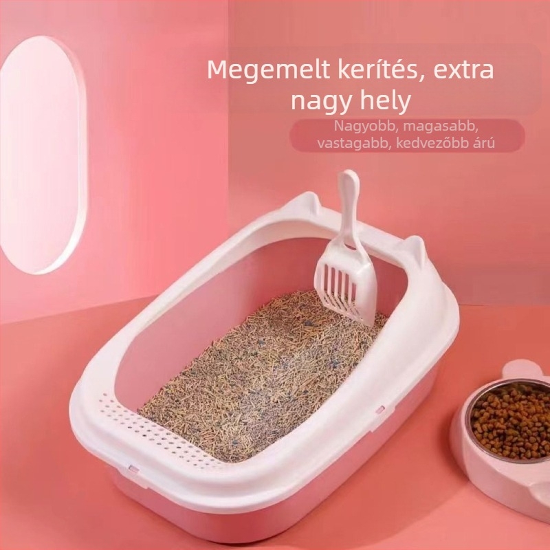 Nagy méretű macskaalomtál, félzárt és nyitott kialakítás, fröccsenés elleni védelem, vastagított kivitel, teljes készlet