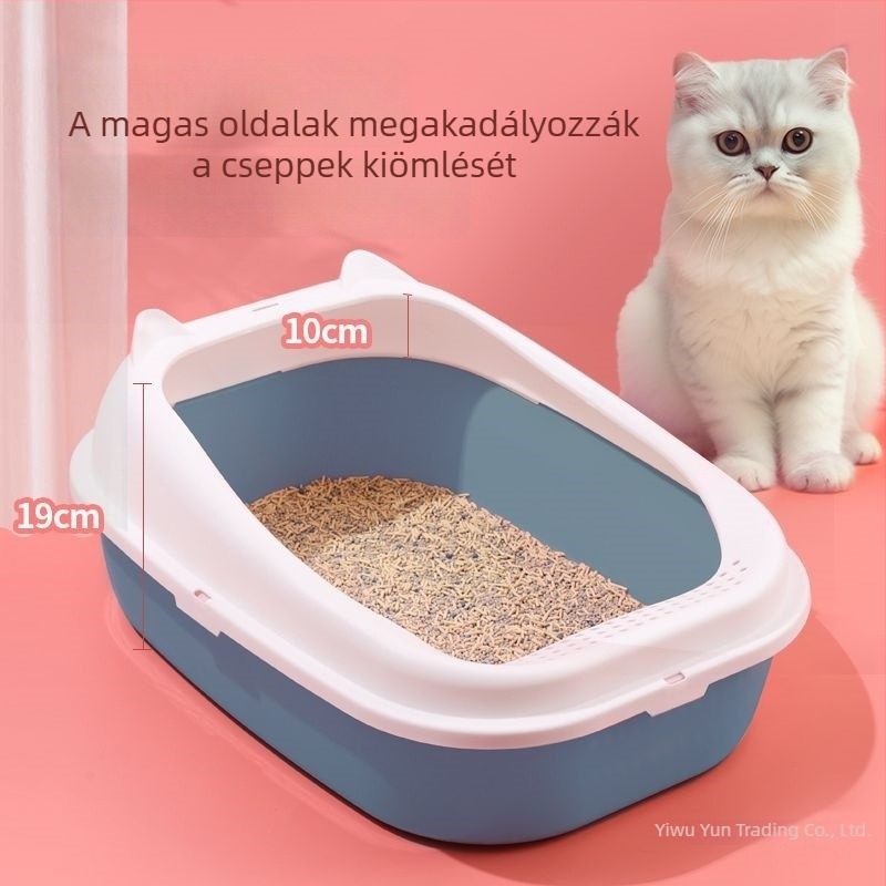 Nagy méretű macskaalomtál, félzárt és nyitott kialakítás, fröccsenés elleni védelem, vastagított kivitel, teljes készlet