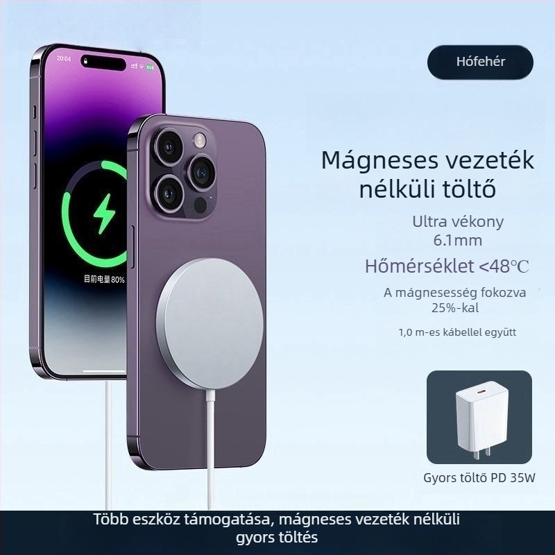 PD35W vezeték nélküli töltő QC 4.0 gyors töltéshez iPhone 16/15/14/13/12/11/8/X