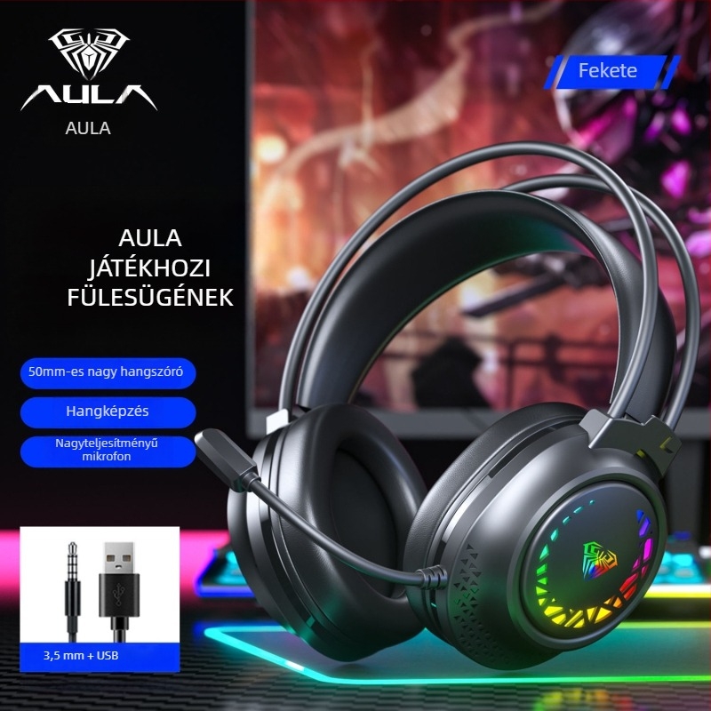 Wolf Spider S611 kábeles játékfejhallgató mikrofonnal — 50 mm hangszórók, 20–20 kHz frekvencia-tartomány, impedancia 20+15%, 3,5 mm csatlakozó