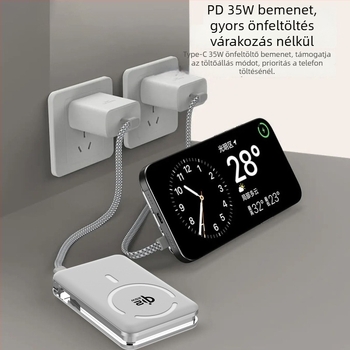Power Bank szilárdtest-akkumulátorral, beépített állvánnyal és mágneses vezeték nélküli töltéssel 25W, Qi2.2 protokoll, max. kimenet 35W