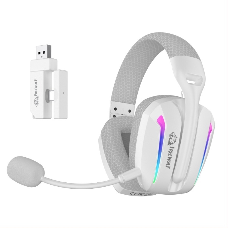 Játékos fejhallgató mikrofonnal, vezeték nélküli, Bluetooth és 2.4G hárommódú kapcsolattal, könnyű, 180 g, számítógéphez