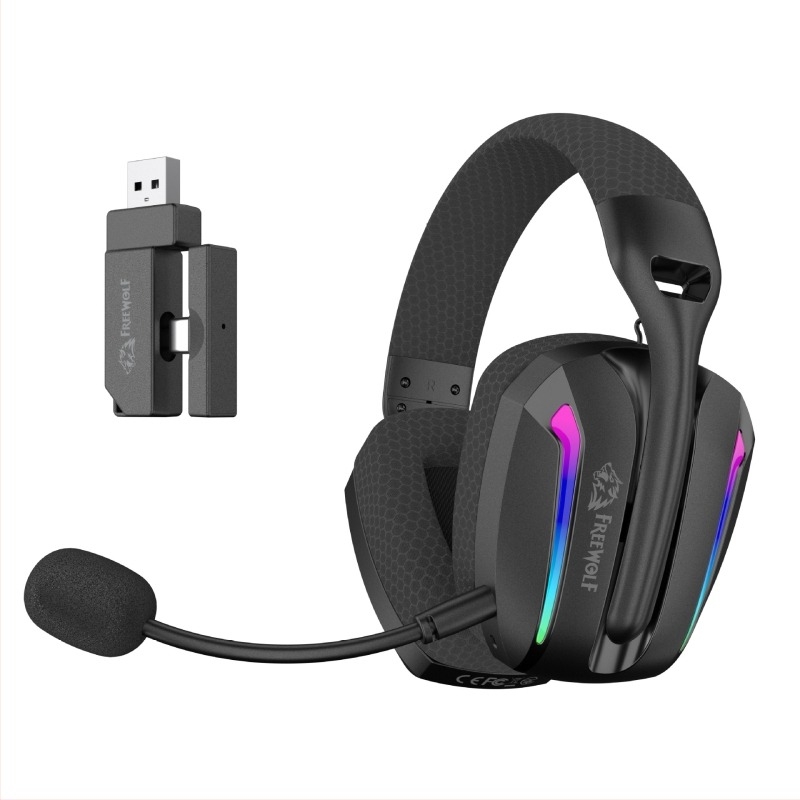 Játékos fejhallgató mikrofonnal, vezeték nélküli, Bluetooth és 2.4G hárommódú kapcsolattal, könnyű, 180 g, számítógéphez