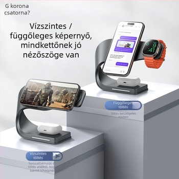 3-az-1-ben összecsukható forgó vezeték nélküli töltő Apple iPhone-hoz – mágneses fém tartó, PD gyorstöltés, 15W/5W/2.5W (összesen 22.5W)