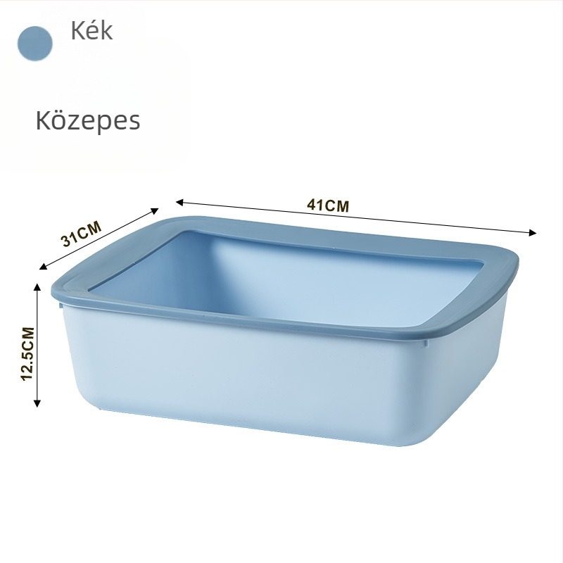 Extra nagy PP műanyag macskatálca, anti‑fröccsenés, nagy méretű, félig zárt kialakítás.