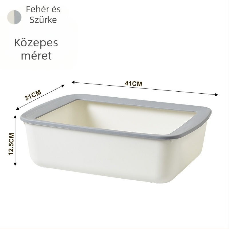 Extra nagy PP műanyag macskatálca, anti‑fröccsenés, nagy méretű, félig zárt kialakítás.