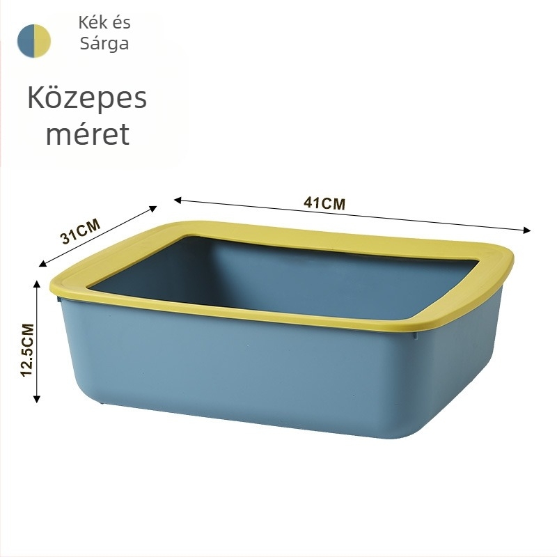 Extra nagy PP műanyag macskatálca, anti‑fröccsenés, nagy méretű, félig zárt kialakítás.