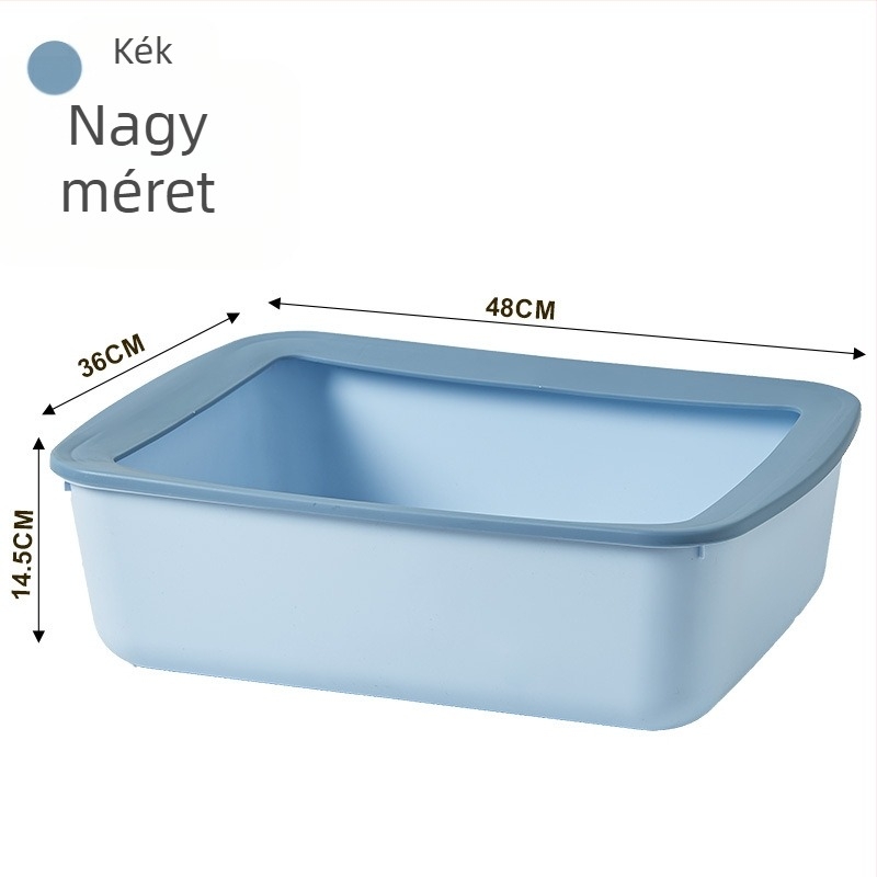 Extra nagy PP műanyag macskatálca, anti‑fröccsenés, nagy méretű, félig zárt kialakítás.