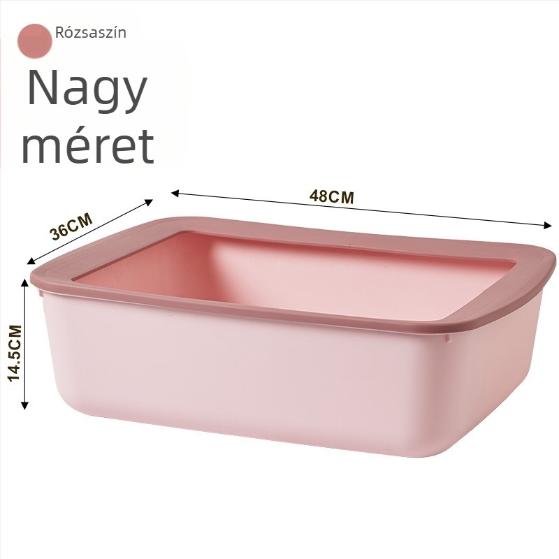 Extra nagy PP műanyag macskatálca, anti‑fröccsenés, nagy méretű, félig zárt kialakítás.