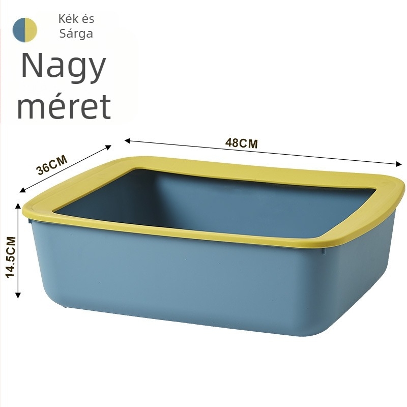 Extra nagy PP műanyag macskatálca, anti‑fröccsenés, nagy méretű, félig zárt kialakítás.