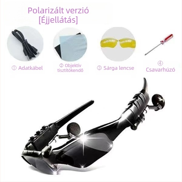 Bluetooth szemüveg fejhallgató, polarizált napszemüveg, fejre szerelve (10 m hatótávolság, Bluetooth 5.0, üzemidő 4-8 óra)