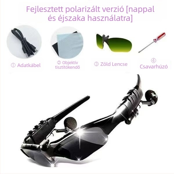 Bluetooth szemüveg fejhallgató, polarizált napszemüveg, fejre szerelve (10 m hatótávolság, Bluetooth 5.0, üzemidő 4-8 óra)