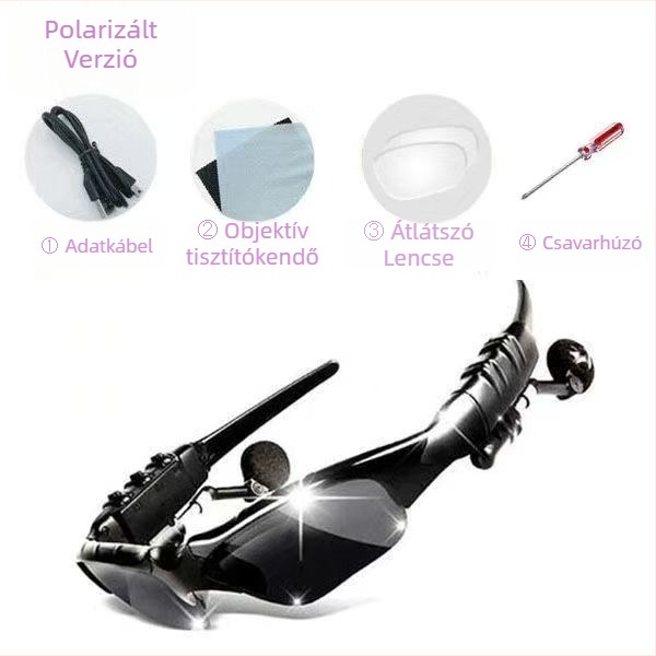Bluetooth szemüveg fejhallgató, polarizált napszemüveg, fejre szerelve (10 m hatótávolság, Bluetooth 5.0, üzemidő 4-8 óra)