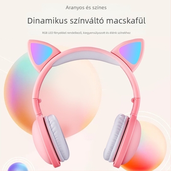 Fejre helyezhető Bluetooth fejhallgató világító macskafül dizájnnal, BT 5.3, 15 m hatótávolság, akkumulátor üzemideje >8 óra, PC+ABS anyag, vízálló kivitel