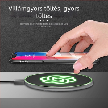 Világító logóval ellátott vezeték nélküli töltő – 15W gyors töltés, QC3.0, 2A kimenet, kompatibilis Apple, Huawei és Xiaomi készülékek