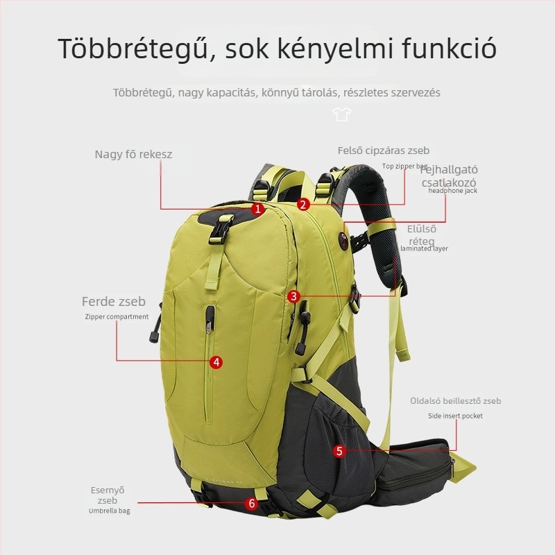 Hegymászó hátizsák ultrakönnyű, vízálló, ergonómikus hátsó panellel, lélegző nylon anyagból