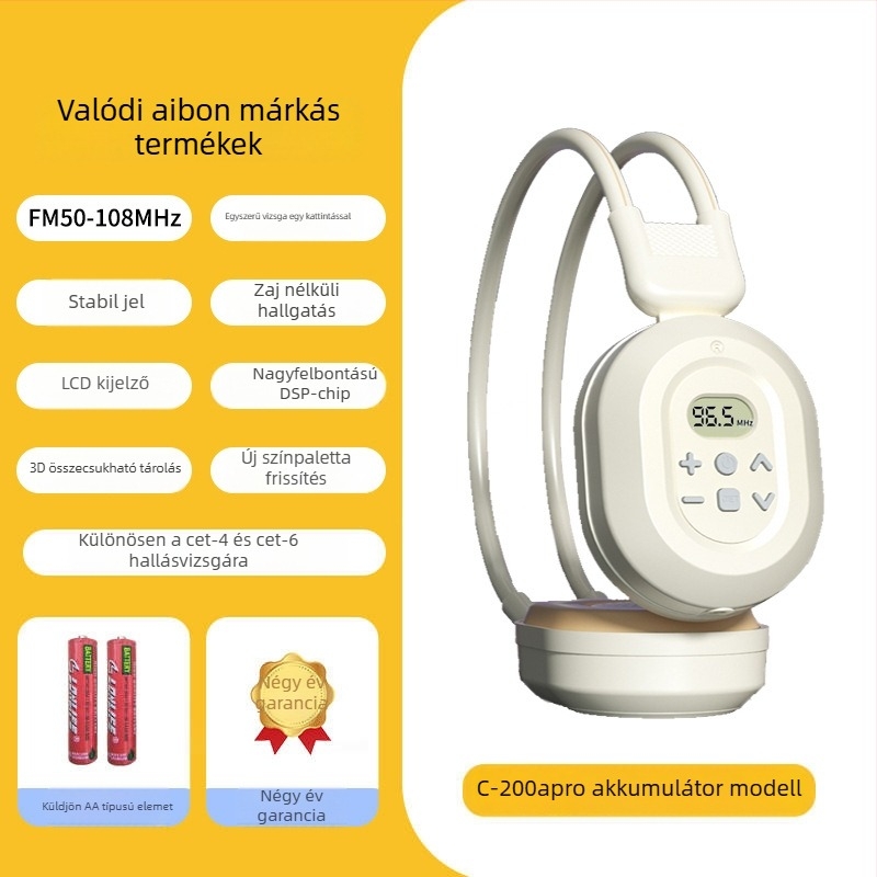 C-200A Vezeték nélküli FM fejhallgató egyetemi angol CET-4/6 vizsgákhoz, frekvenciasáv 50-108 Hz, impedancia 32 Ω, érzékenység 108 dB/mW, 3,5 mm csatlakozó