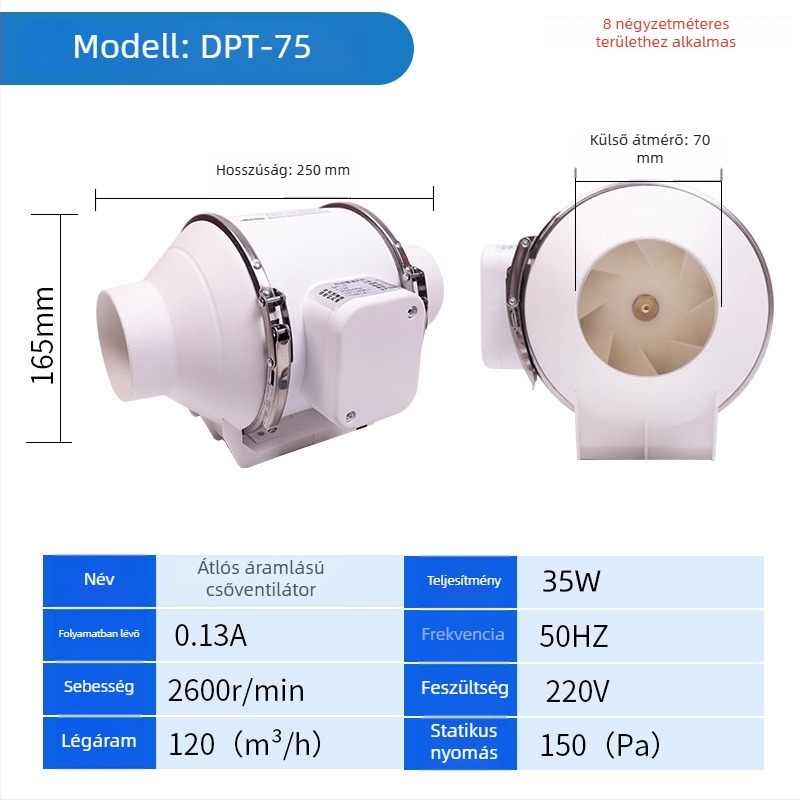 Csatornázott kipufogóventilátor – erős és csendes, háztartási konyhai szellőztetéshez,modell SL-100-1, 220V, 35–160W, csőnyomás típus