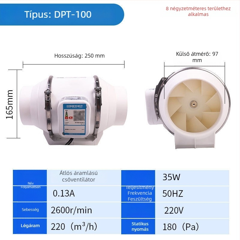 Csatornázott kipufogóventilátor – erős és csendes, háztartási konyhai szellőztetéshez,modell SL-100-1, 220V, 35–160W, csőnyomás típus