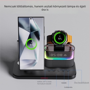 SIKAI 3-in-1 Vezeték nélküli töltő Samsung Galaxy Watch8/7/5/4‑hez — 18W maximum, QC4.0 asztali töltőállvány