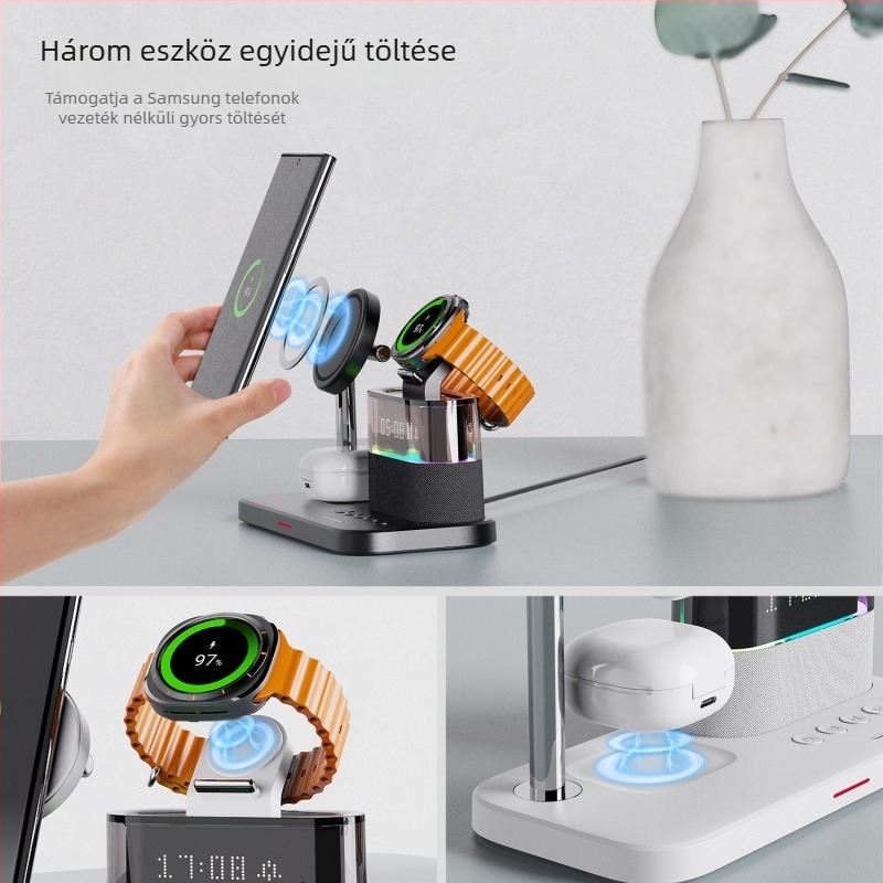 SIKAI 3-in-1 Vezeték nélküli töltő Samsung Galaxy Watch8/7/5/4‑hez — 18W maximum, QC4.0 asztali töltőállvány