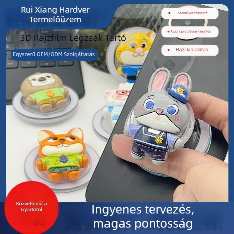 Snap-on mobiltartó, kihúzható asztali állvánnyal, szilikonból, Zootopia dizájn, modell 01
