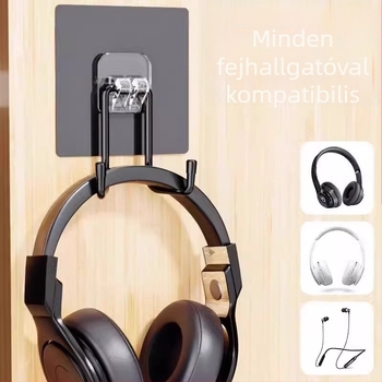 Fejhallgató falra szerelhető tartó, fúrás nélkül, dupla kampó, modern minimalista dizájn, szabványos anyag – The First Force