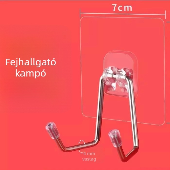 Fejhallgató falra szerelhető tartó, fúrás nélkül, dupla kampó, modern minimalista dizájn, szabványos anyag – The First Force
