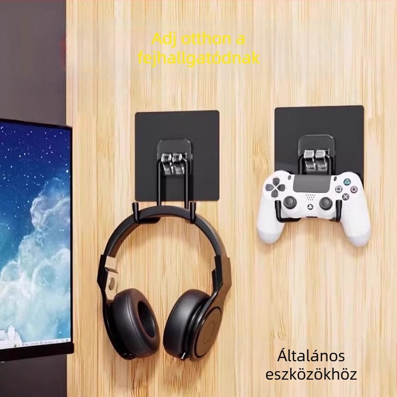 Fejhallgató falra szerelhető tartó, fúrás nélkül, dupla kampó, modern minimalista dizájn, szabványos anyag – The First Force