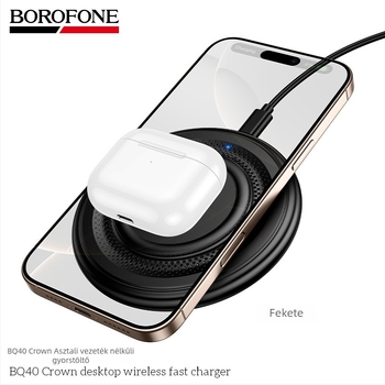 BOROFONE BQ40 Asztali ultra vékony vezeték nélküli gyors töltésű telefon-tartó, 15W, kör alap, fejhallgató töltő