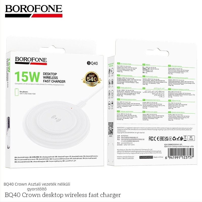 BOROFONE BQ40 Asztali ultra vékony vezeték nélküli gyors töltésű telefon-tartó, 15W, kör alap, fejhallgató töltő