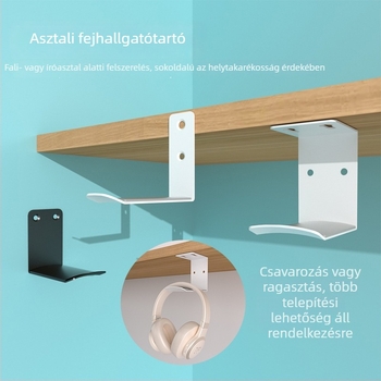 Fémből készült fejhallgató akasztó, falra szerelhető, modell Gm2512, mellékelve csavar és öntapadós szalag