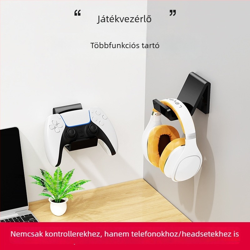 Akril falra szerelhető kontroller- és headset-tartó, fúrás nélkül, 1-szintű, PS5, Switch és egyéb játékkonzolokhoz
