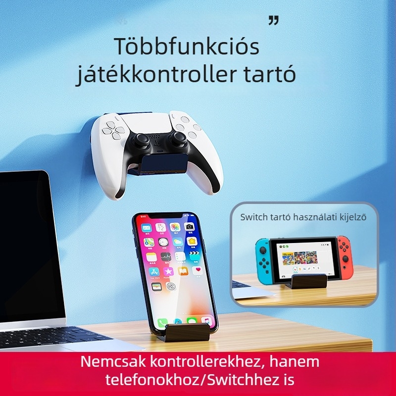 Akril falra szerelhető kontroller- és headset-tartó, fúrás nélkül, 1-szintű, PS5, Switch és egyéb játékkonzolokhoz