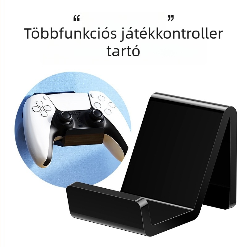 Akril falra szerelhető kontroller- és headset-tartó, fúrás nélkül, 1-szintű, PS5, Switch és egyéb játékkonzolokhoz