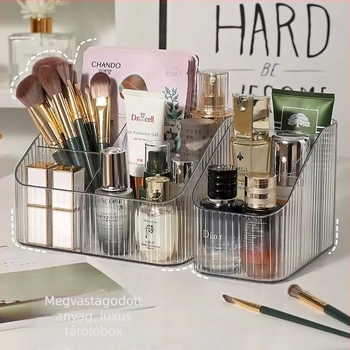 Asztali tároló doboz kozmetikumokhoz — PP műanyag, 2L kapacitás, rácsos kivitel, modell 220424