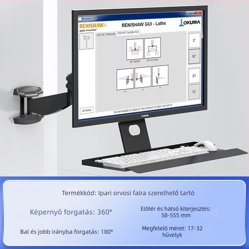 Ipari berendezésekhez monitorállvány, falra szerelhető LCD emelhető teleszkópos karral és billentyűtartóval; Anyag: hideg-rolós acél; Márka: Zhiercheng; Modell: Idstp02G; Tömeg: 10 kg