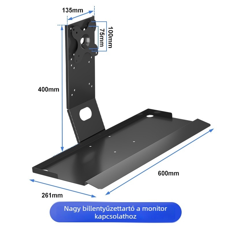 Ipari berendezésekhez monitorállvány, falra szerelhető LCD emelhető teleszkópos karral és billentyűtartóval; Anyag: hideg-rolós acél; Márka: Zhiercheng; Modell: Idstp02G; Tömeg: 10 kg