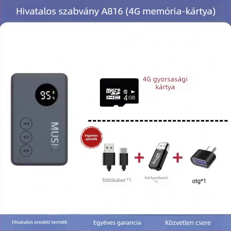 Hordozható Bluetooth MP3-lejátszó kártyahellyel, Modell 816, Termékszám GC2ddeJk, 1 év garancia