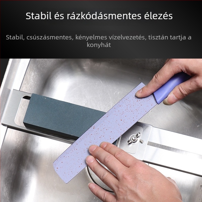 Rozsdamentes acél konyhai kétoldalas élező kő teleszkópos csúszásmentes tartóval a gyors pengézéshez